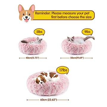 EMUST Cat Bed, 15.7" Fluffy Cat Beds for Indoor Cats, Donut Kitten Beds for Indoor Cats, Donut Small Cat Beds, Anti-Slip Marshmallow Dog Beds, Multiple Colors (40cm-15.7‘’, Rose Pink)