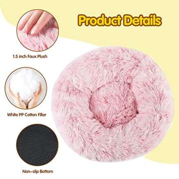 EMUST Cat Bed, 15.7" Fluffy Cat Beds for Indoor Cats, Donut Kitten Beds for Indoor Cats, Donut Small Cat Beds, Anti-Slip Marshmallow Dog Beds, Multiple Colors (40cm-15.7‘’, Rose Pink)