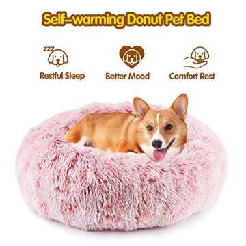 EMUST Cat Bed, 15.7" Fluffy Cat Beds for Indoor Cats, Donut Kitten Beds for Indoor Cats, Donut Small Cat Beds, Anti-Slip Marshmallow Dog Beds, Multiple Colors (40cm-15.7‘’, Rose Pink)