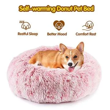 EMUST Cat Bed, 15.7" Fluffy Cat Beds for Indoor Cats, Donut Kitten Beds for Indoor Cats, Donut Small Cat Beds, Anti-Slip Marshmallow Dog Beds, Multiple Colors (40cm-15.7‘’, Rose Pink)