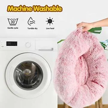 EMUST Cat Bed, 15.7" Fluffy Cat Beds for Indoor Cats, Donut Kitten Beds for Indoor Cats, Donut Small Cat Beds, Anti-Slip Marshmallow Dog Beds, Multiple Colors (40cm-15.7‘’, Rose Pink)