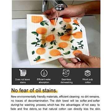 UMOYIT Swedish Dish Clothes Reusable Kitchen Dish Towels Absorben and Fast Dry Cleaning Cloths Set of 4 No Odor Wipes (Orange)