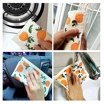 UMOYIT Swedish Dish Clothes Reusable Kitchen Dish Towels Absorben and Fast Dry Cleaning Cloths Set of 4 No Odor Wipes (Orange)