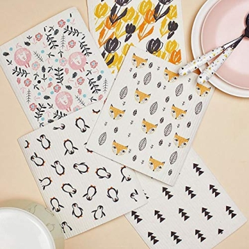 UMOYIT Swedish Dish Clothes Reusable Kitchen Dish Towels Absorben and Fast Dry Cleaning Cloths Set of 4 No Odor Wipes (Orange)