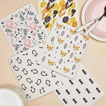 UMOYIT Swedish Dish Clothes Reusable Kitchen Dish Towels Absorben and Fast Dry Cleaning Cloths Set of 4 No Odor Wipes (Orange)