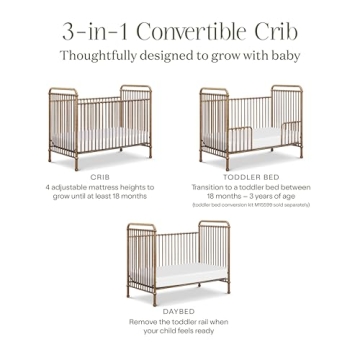 NAMESAKE Abigail 3-in-1 Convertible Baby Crib (Gold) - GREENGUARD Gold Certified - Convertible Crib to Toddler Bed and Daybed - Baby Bed w/ 4 Adjustable Heights - Vintage Baby Crib Convertible