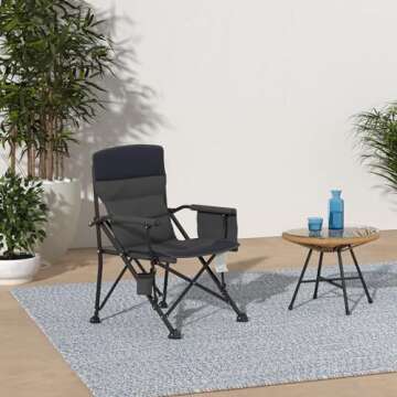 Pacific Pass Heavy Duty Padded Chair w/ Built-In Storage and Cup Holder, Includes Bag - Navy/Gray