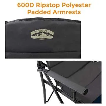 Pacific Pass Heavy Duty Padded Chair w/ Built-In Storage and Cup Holder, Includes Bag - Navy/Gray