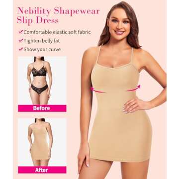 Nebility Body Shaper for Women Tummy Control Full Slip Shapewear Under Dress Adjustable Spaghetti St...