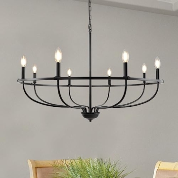 WBinDX 8-Light Black Chandelier, Farmhouse Round Chandeliers for Dining Room, 35.4 Inch Rustic Indus...