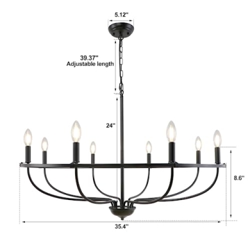 WBinDX 8-Light Black Chandelier for Modern Farmhouse Decor