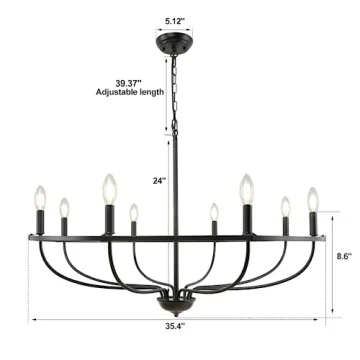 WBinDX 8-Light Black Chandelier for Modern Farmhouse Decor