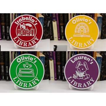 Name Library Sign 3D Printed Book Nook Decor with Stand, Unique Bookshelf Sign for Readers, Bookshelf Gift for Book Lovers Personalized sign