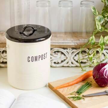 Now Designs Vintage Compost Bin in Ivory – Elegant & Eco-Friendly Solution