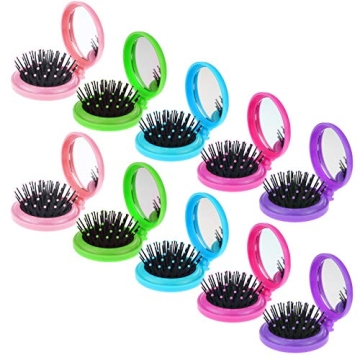 Heliltd 10pcs Folding Travel Mirror Hair Brushes - Colorful Mini Pop Up Hair Brushes for Wet and Dry...