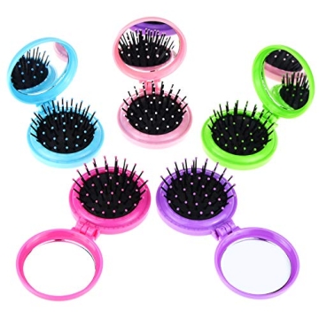 Heliltd Colorful Folding Travel Hair Brushes with Mirror