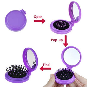 Heliltd Colorful Folding Travel Hair Brushes with Mirror