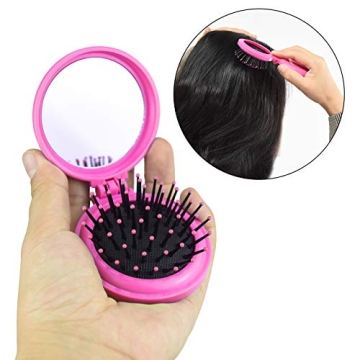 Heliltd Colorful Folding Travel Hair Brushes with Mirror