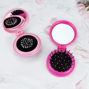 Heliltd Colorful Folding Travel Hair Brushes with Mirror