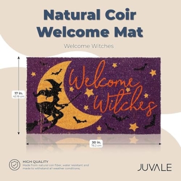 Juvale Halloween Coir Door Mat, 30x17 Inches Welcome Witches Door Mat, Durable Halloween Outdoor Mat for Seasonal Decor, Nonslip Witchy Front Door Mat for Porch, Patio, and Entryway