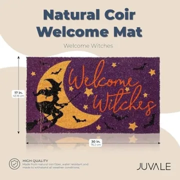 Juvale Halloween Coir Door Mat, 30x17 Inches Welcome Witches Door Mat, Durable Halloween Outdoor Mat for Seasonal Decor, Nonslip Witchy Front Door Mat for Porch, Patio, and Entryway