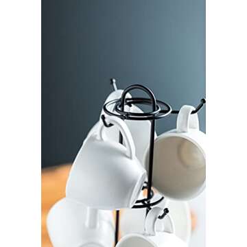 YHOSSEUN Espresso Cups and Saucers with Metal Stand, Porcelain Demitasse Cups Set for Espresso, Latte, Cafe Mocha, Cappuccino and Tea, 3 Ounce, Set of 6, White