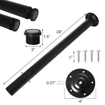 SOCLALCOMFY 28 inch Furniture Leg Adjustable Metal Table Legs for Coffee Tables Desk Bench and Counter Tops, Set of 4 (Black)