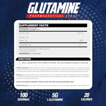EHP Labs L Glutamine Powder Amino Acids - L-Glutamine, Workout Recovery, Immune Health & Gut Health ...