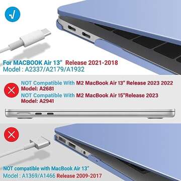 IBENZER Compatible with New MacBook Air 13 inch Case 2022 2021 2020 M1 A2337 A2179 A1932, Plastic Hard Shell Case with Keyboard Cover for Mac Retina Display with Touch ID, Serenity Blue, MMA-T13SRL+1