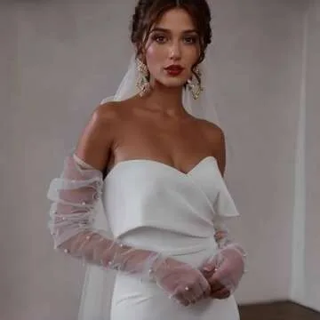 Eiaork Wedding Tulle Gloves for Brides & Teens - Elegant Elbow Length