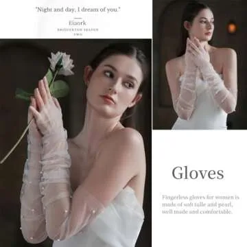 Eiaork Wedding Tulle Gloves for Brides & Teens - Elegant Elbow Length