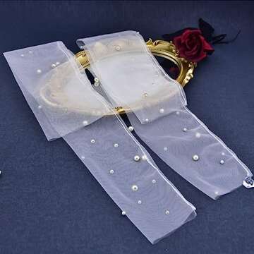 Eiaork Wedding Tulle Gloves for Brides & Teens - Elegant Elbow Length