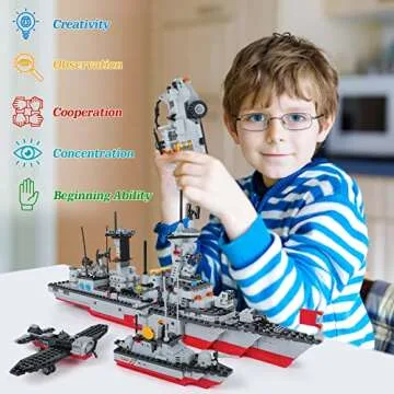 1296 Pieces Aircraft Carrier Building Blocks Set, Military Warship Battleship Building kit with Airp...