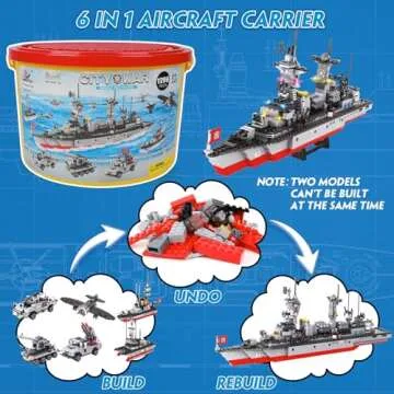 1296 Pieces Aircraft Carrier Building Blocks Set, Military Warship Battleship Building kit with Airplane, Patrol Boat, Army Car, Tank, Creative Roleplay Ship Gift Toys for Kids Boys Girls 6-12 Years