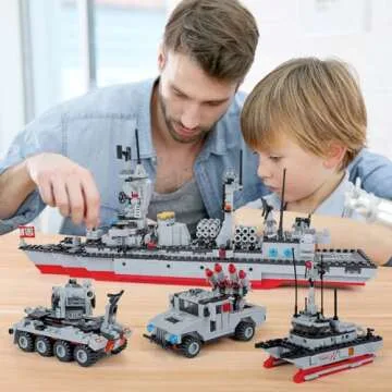1296 Pieces Aircraft Carrier Building Blocks Set, Military Warship Battleship Building kit with Airplane, Patrol Boat, Army Car, Tank, Creative Roleplay Ship Gift Toys for Kids Boys Girls 6-12 Years