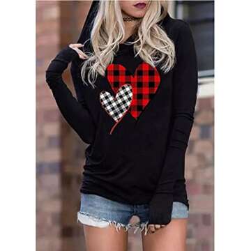 Susongeth Valentine's Day Hoodie Women Funny Valentine Love Heart Graphic T-Shirt Valentine Long Sle...