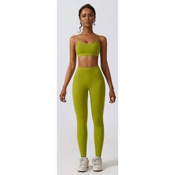 3 Piece Workout Sets for Women with Strappy Sports Bras High Waist Leggings Crop Top Jacket Gym Yoga Outfit M Neon Green