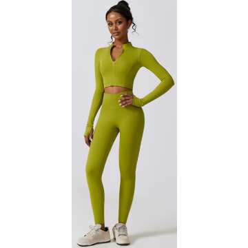3 Piece Workout Sets for Women with Strappy Sports Bras High Waist Leggings Crop Top Jacket Gym Yoga Outfit M Neon Green