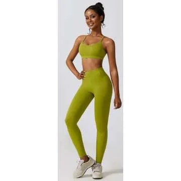 3 Piece Workout Sets for Women with Strappy Sports Bras High Waist Leggings Crop Top Jacket Gym Yoga Outfit M Neon Green