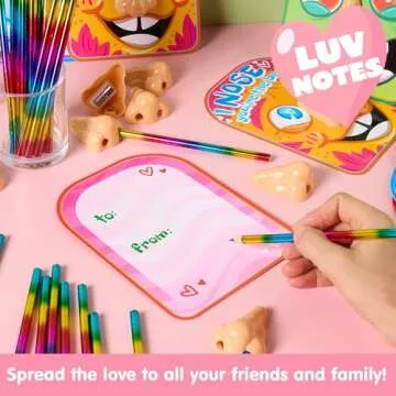 JOYIN 28PCS Valentines Day Stationery Kids Gift Set, Funny Nose Cards and Pencils Perfect for Classroom Exchange, Party Favor Holiday Reward Prizes
