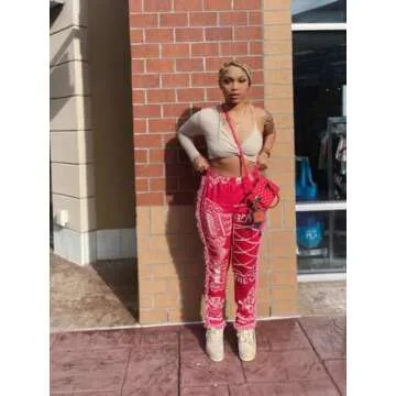 NIFTRIRY Women Hippie Tassel Pattern Printing Elastic Pants Folk Style Ninth Straight Pants Party Music Festival Wear