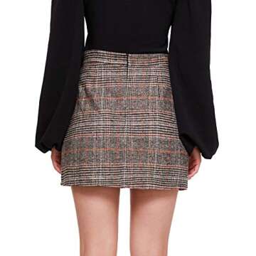 Floerns Women's Plaid High Waist Bodycon Mini Skirt Grey Orange M