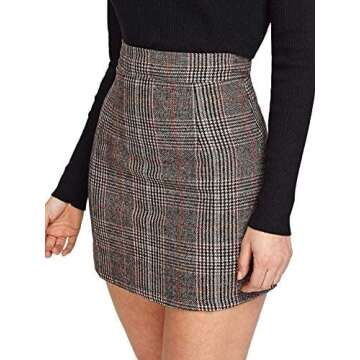 Floerns Women's Plaid High Waist Bodycon Mini Skirt Grey Orange M