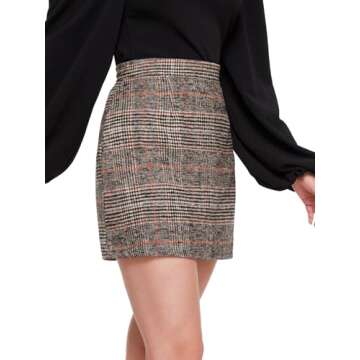 Floerns Women's Plaid High Waist Bodycon Mini Skirt Grey Orange M