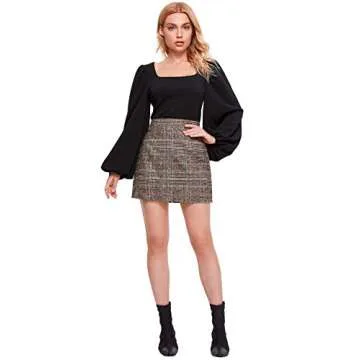 Floerns Women's Plaid High Waist Bodycon Mini Skirt Grey Orange M