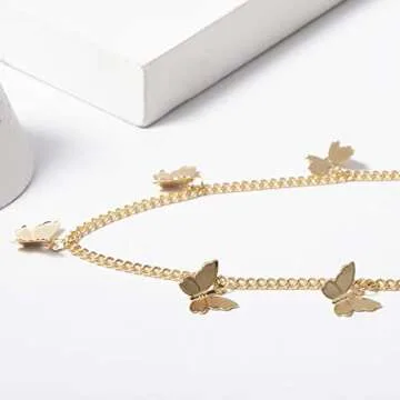 Kercisbeauty Gold Butterfly Necklace for Women Ladies Dainty Jewelry Butterfly Choker for Wedding Brides (Gold)