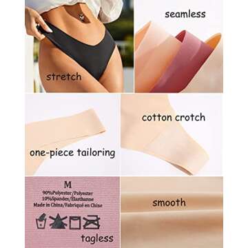 ALL OF ME Seamless Thongs for Women No Show Panties V-waisted Stretch Breathable Sexy Thong Underwear 9 Pack XS-L