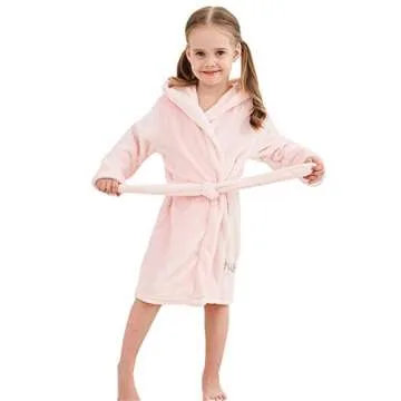 Girls' Plush Pool Bathrobe, Cozy Hooded Fleece Robe