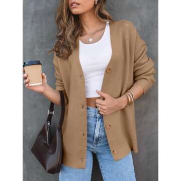 LILLUSORY Women Oversized Cardigan Sweater 2025 Fall Outfits Cloth Fashion V Neck Knit Button Front Casual Trendy Tops Khaki Large