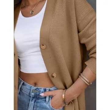 LILLUSORY Women Oversized Cardigan Sweater 2025 Fall Outfits Cloth Fashion V Neck Knit Button Front Casual Trendy Tops Khaki Large